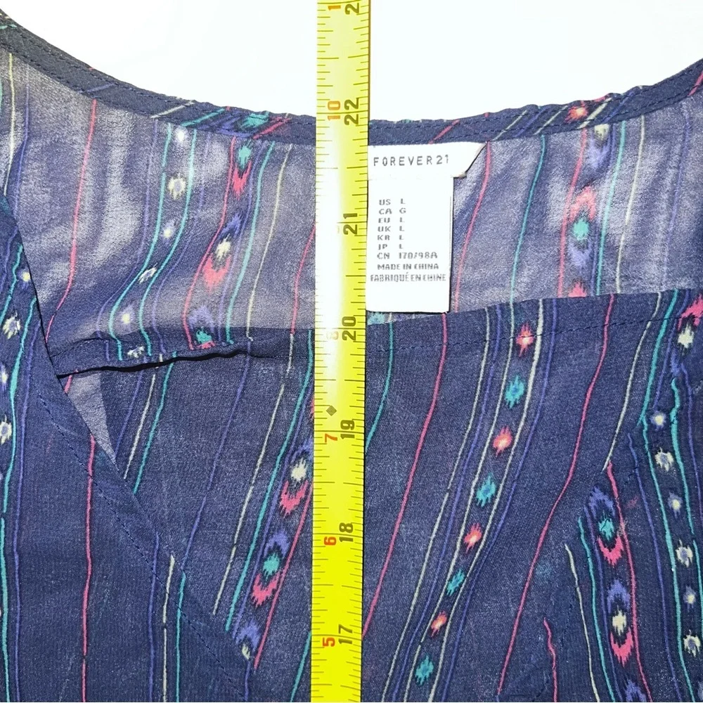 Boho Sheer Blue Patterned Sleeveless Top Forever 21 large - Picture 7 of 7
